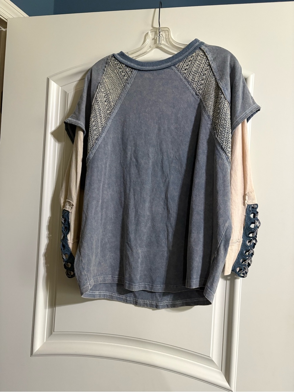 gimmicks by BKE Washed Blue Raglan Top with Cream Contrast Sleeves